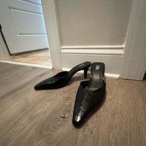 Zara Black Croc-Patterned Mules